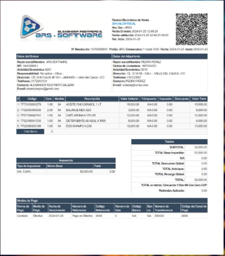 Factura electrónica tamaño carta generada por SimplePOS
