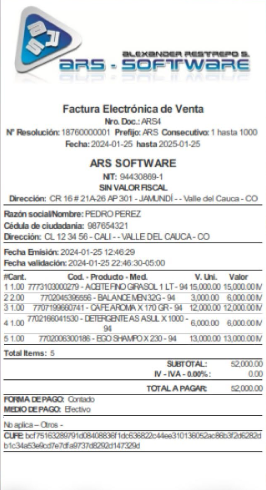 Factura electrónica de venta en formato POS generada por SimplePOS